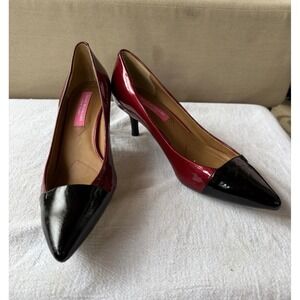 ISAAC MIZRAHI Jabria Red/Blk Pumps Kitten Heels Leather-6.5 M interview outfit